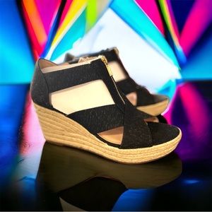 NWT black sparkly zip up wedge